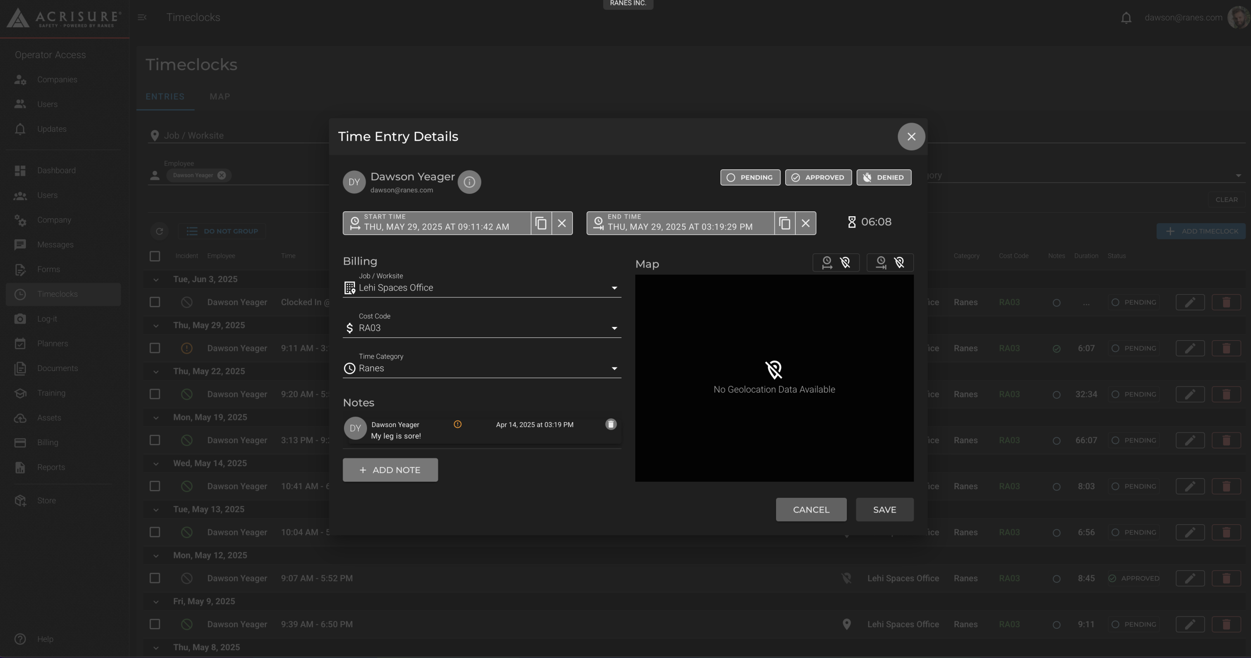 Edit Time Entry