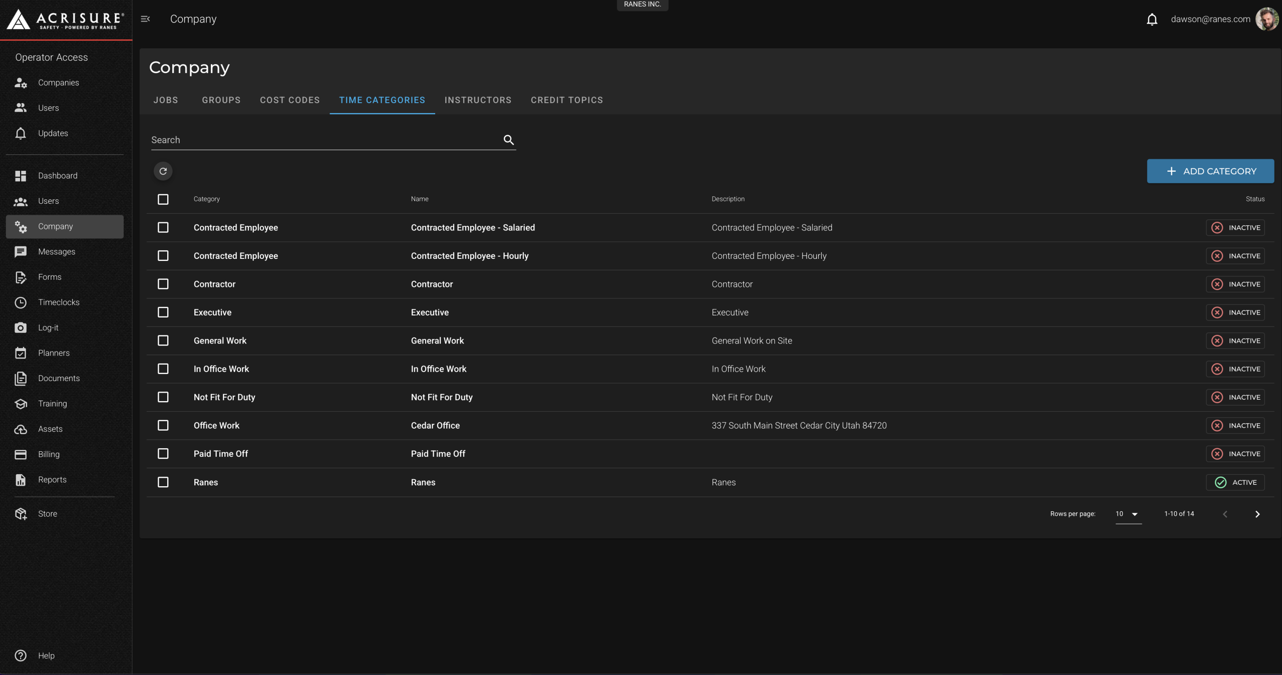 Create Time Category Screen