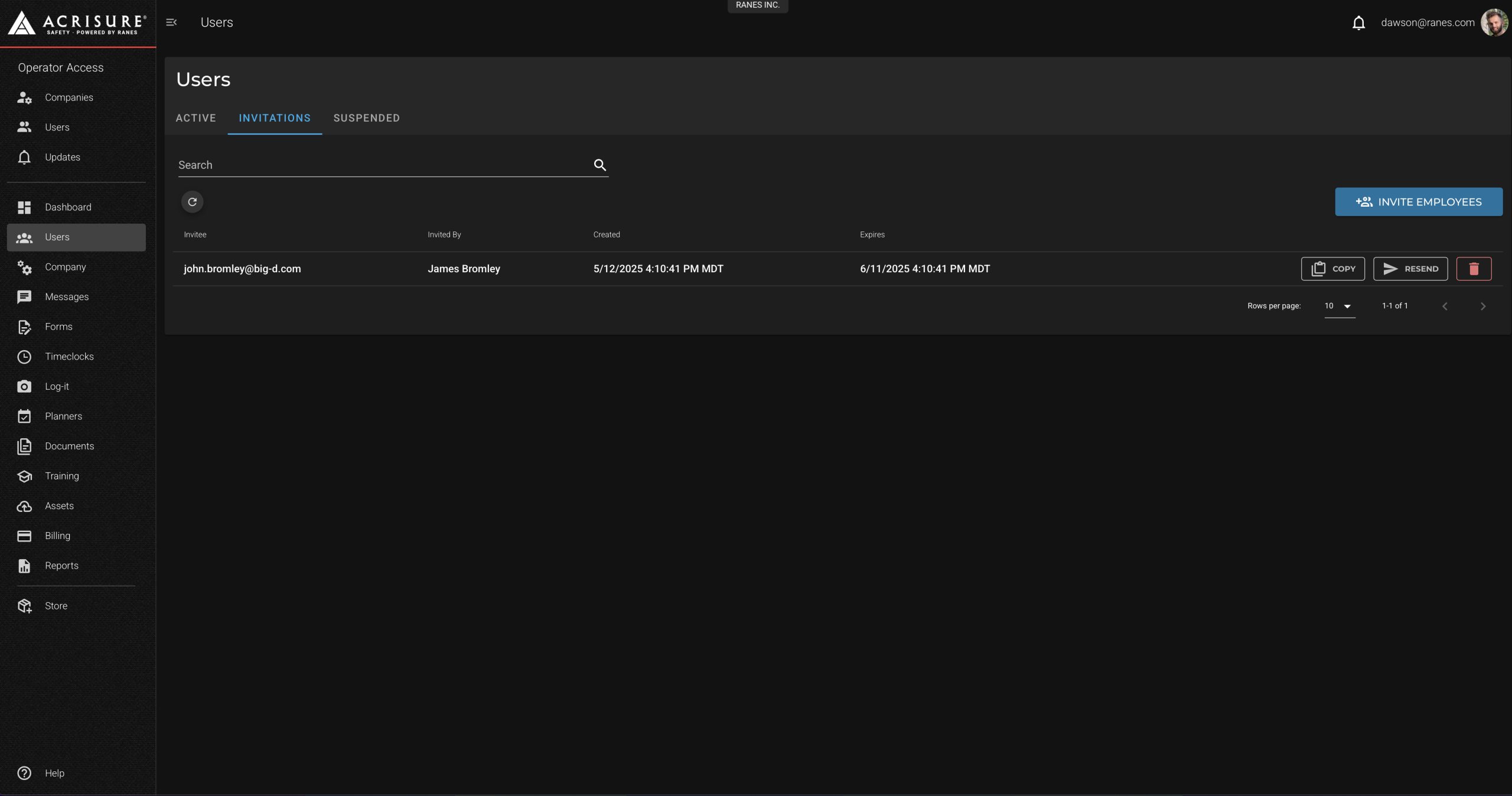 Manage Invitations Screen