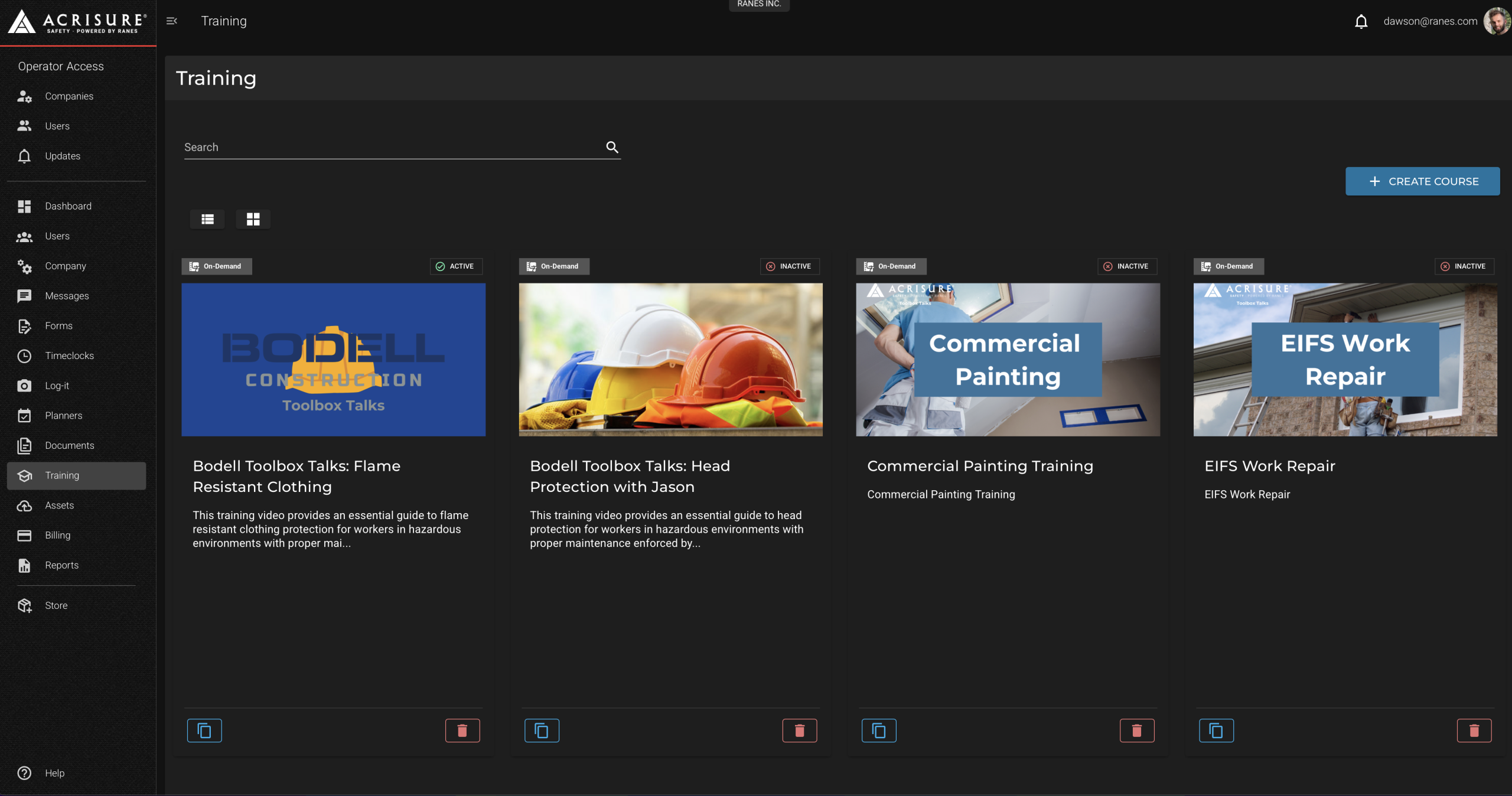 Training Dashboard Overview